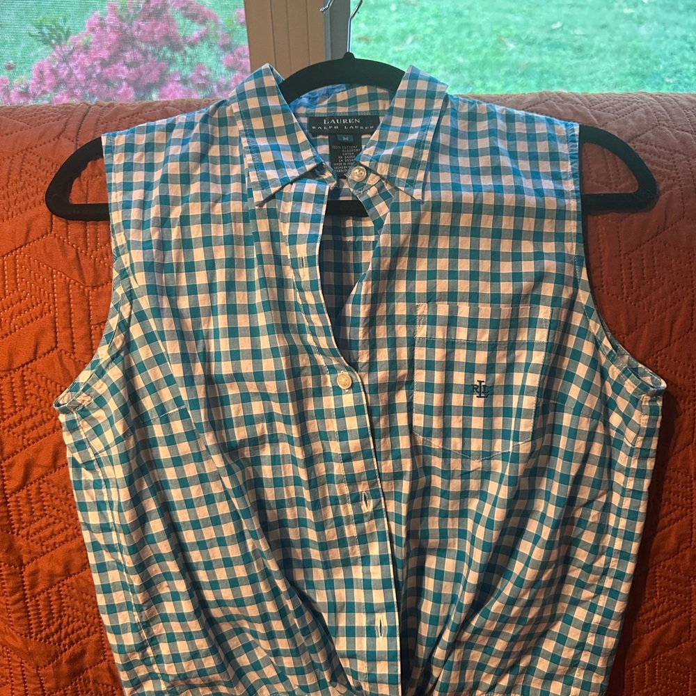 Ralph Lauren Blue Gingham Checkered Women's Top
